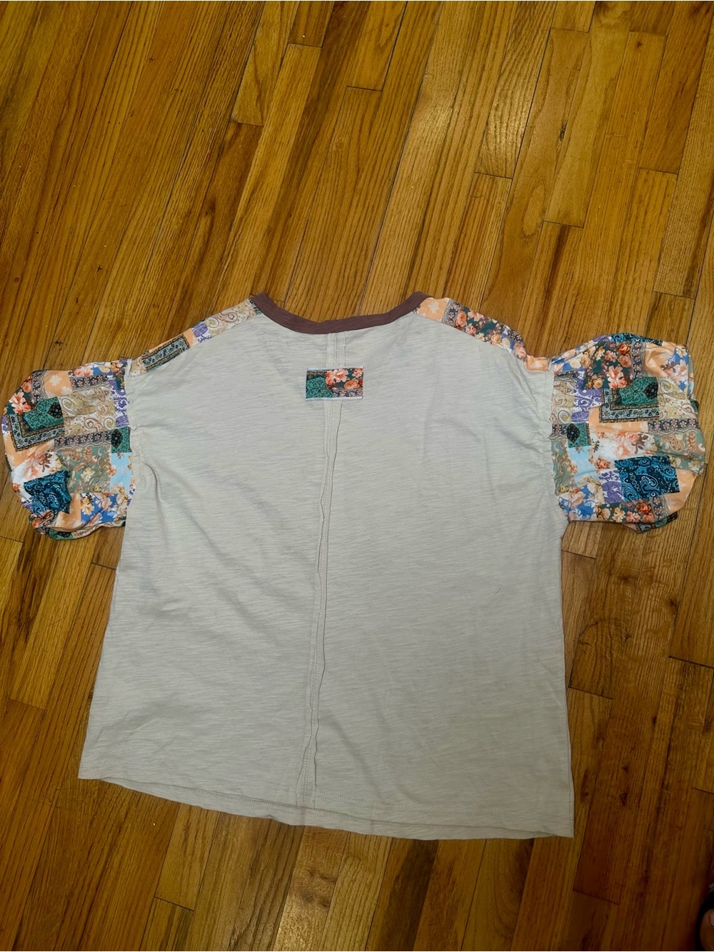 Boho Patchwork Peace Sign Short Sleeve Tee - Cream - Picture 8 of 12